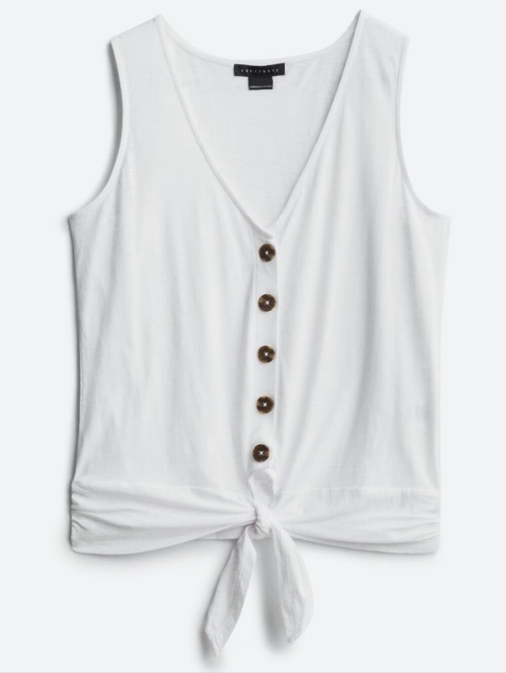Sanctuary White V-Neck Button Tank with Front Tie, Size L